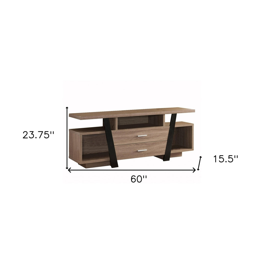 60" Brown And Black Particle Board And Mdf Cabinet Enclosed Storage TV Stand Image 5