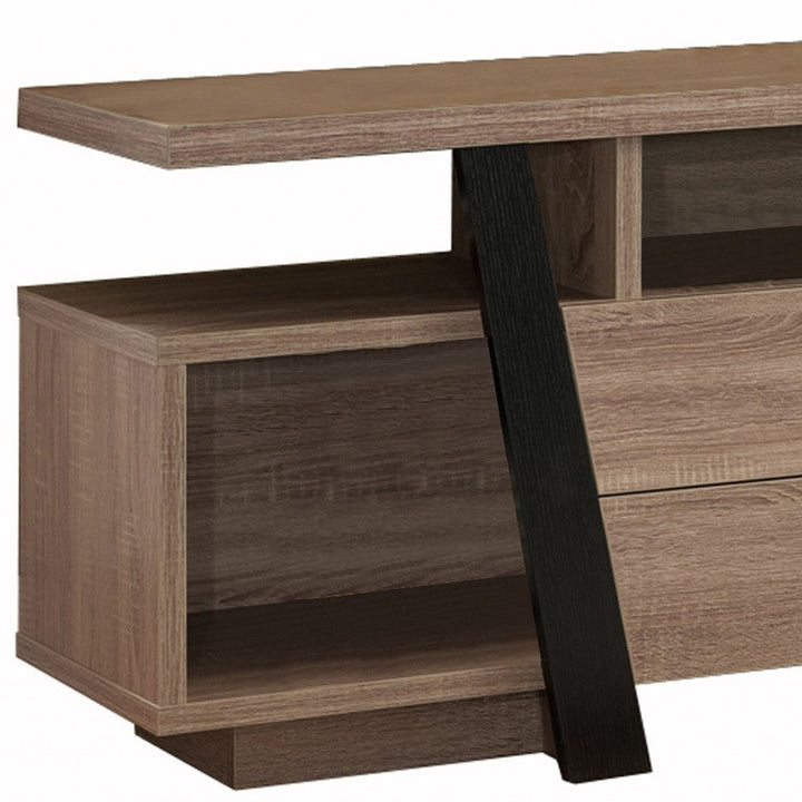 60" Brown And Black Particle Board And Mdf Cabinet Enclosed Storage TV Stand Image 7