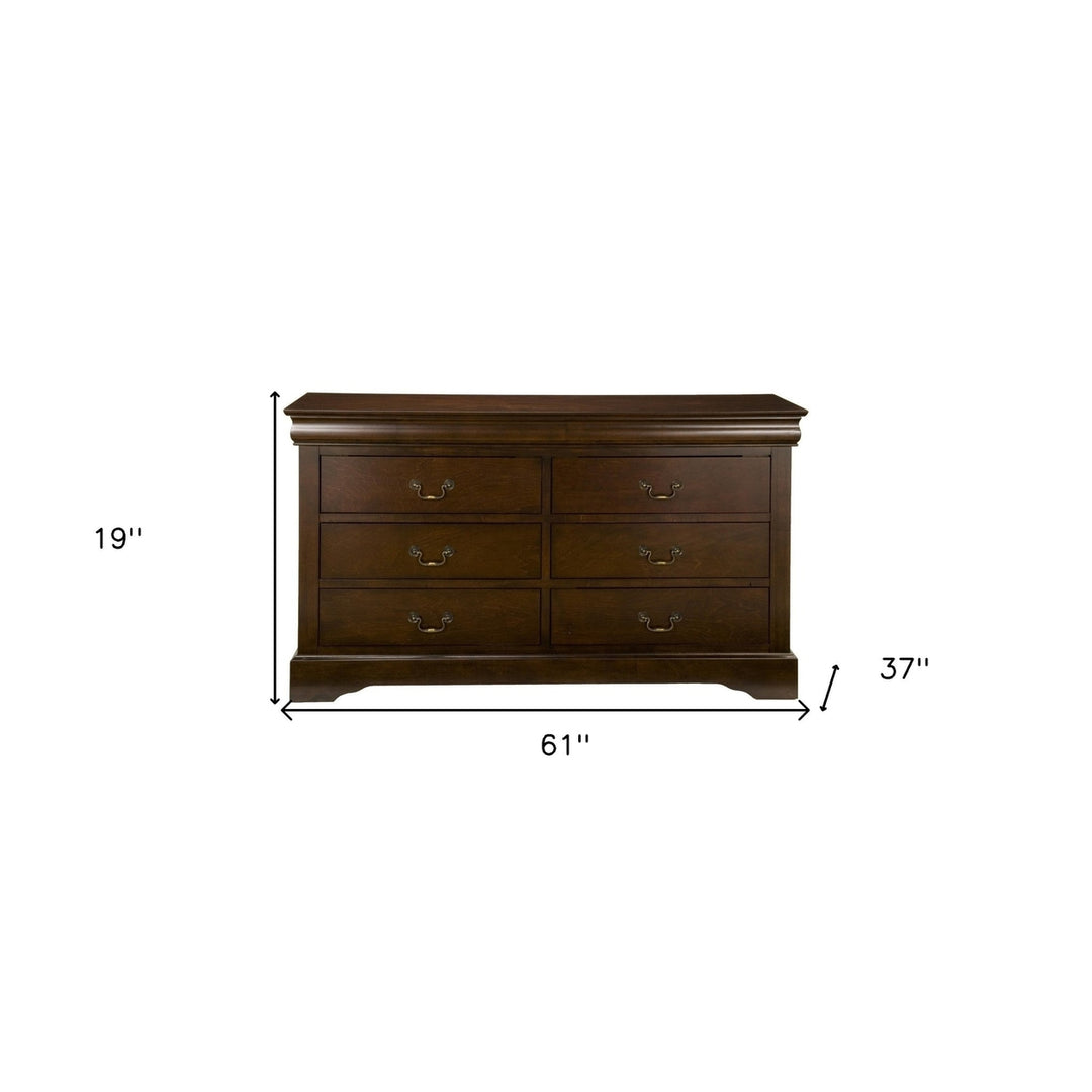 60" Brown Solid Wood Six Drawer Double Dresser Image 3