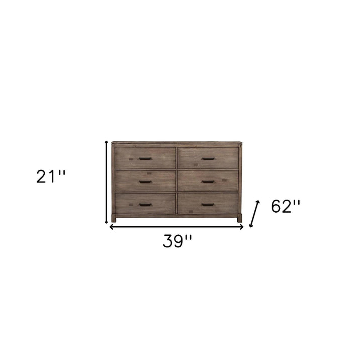 60" Gray Solid Wood Six Drawer Double Dresser Image 6