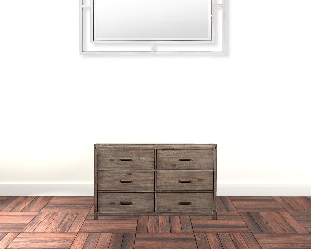 60" Gray Solid Wood Six Drawer Double Dresser Image 7