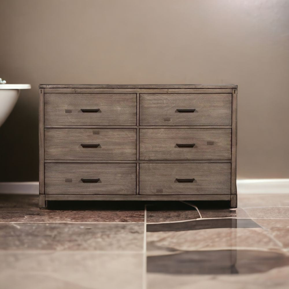 60" Gray Solid Wood Six Drawer Double Dresser Image 8