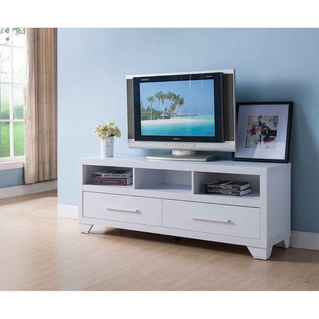 60" White Particle Board And Mdf Cabinet Enclosed Storage TV Stand Image 1