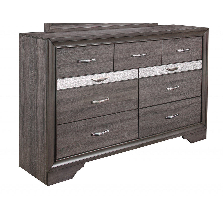 62" Grey Solid Wood Nine Drawer Double Dresser Image 1