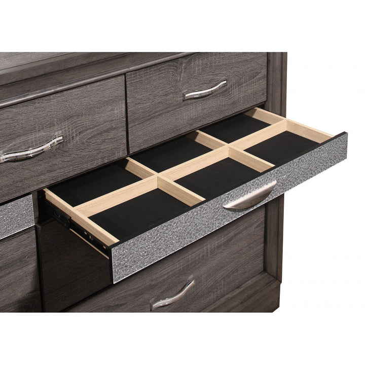 62" Grey Solid Wood Nine Drawer Double Dresser Image 2