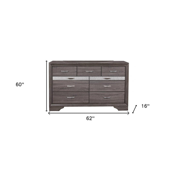 62" Grey Solid Wood Nine Drawer Double Dresser Image 3