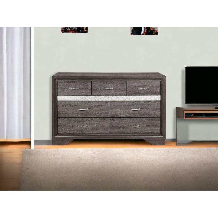 62" Grey Solid Wood Nine Drawer Double Dresser Image 5