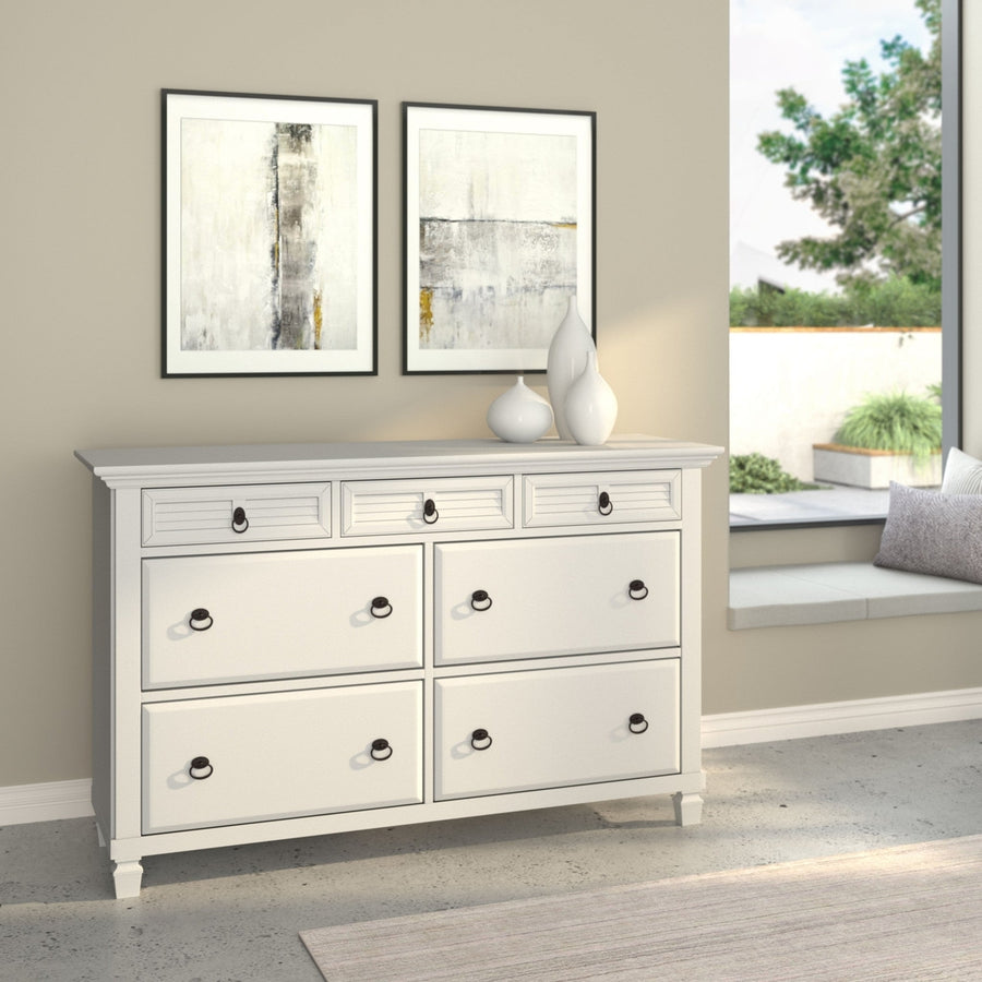 62" White Solid Wood Seven Drawer Double Dresser Image 1