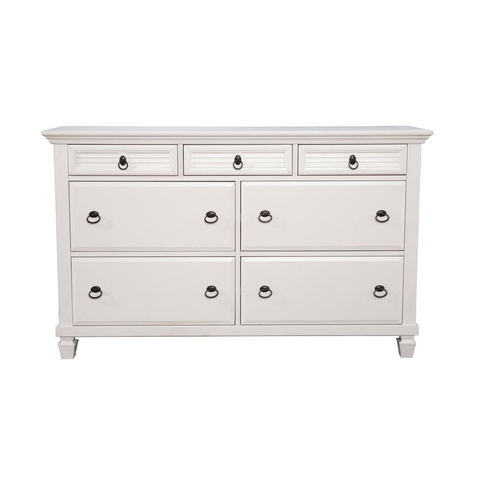 62" White Solid Wood Seven Drawer Double Dresser Image 2