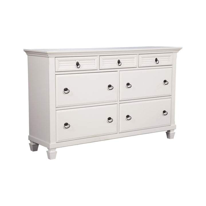 62" White Solid Wood Seven Drawer Double Dresser Image 3