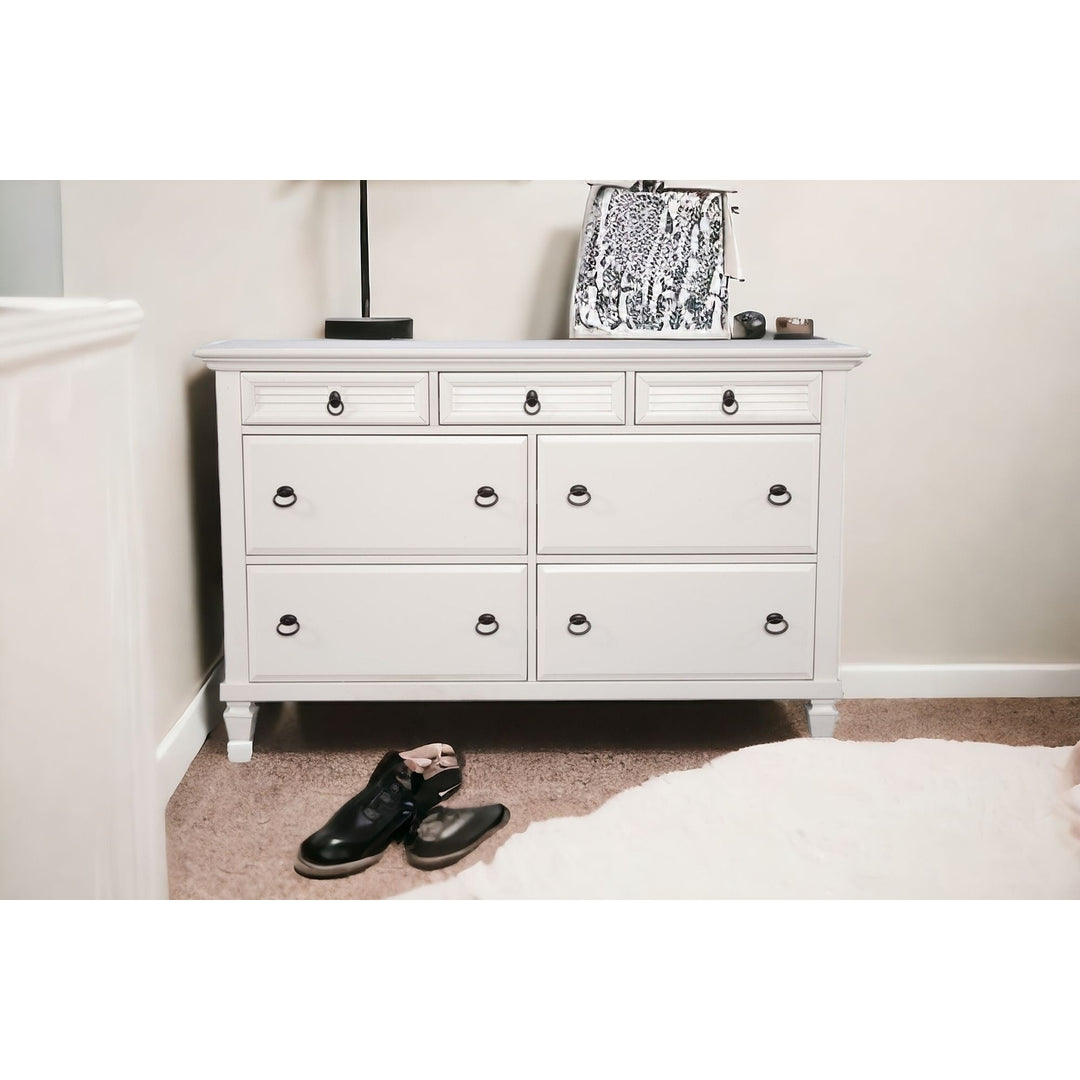 62" White Solid Wood Seven Drawer Double Dresser Image 10