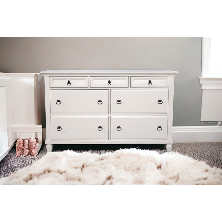 62" White Solid Wood Seven Drawer Double Dresser Image 11