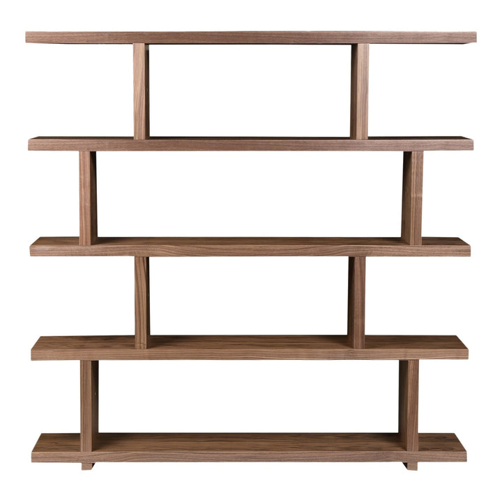 63" Natural and Brown Wood Five Tier Bookcase Image 1