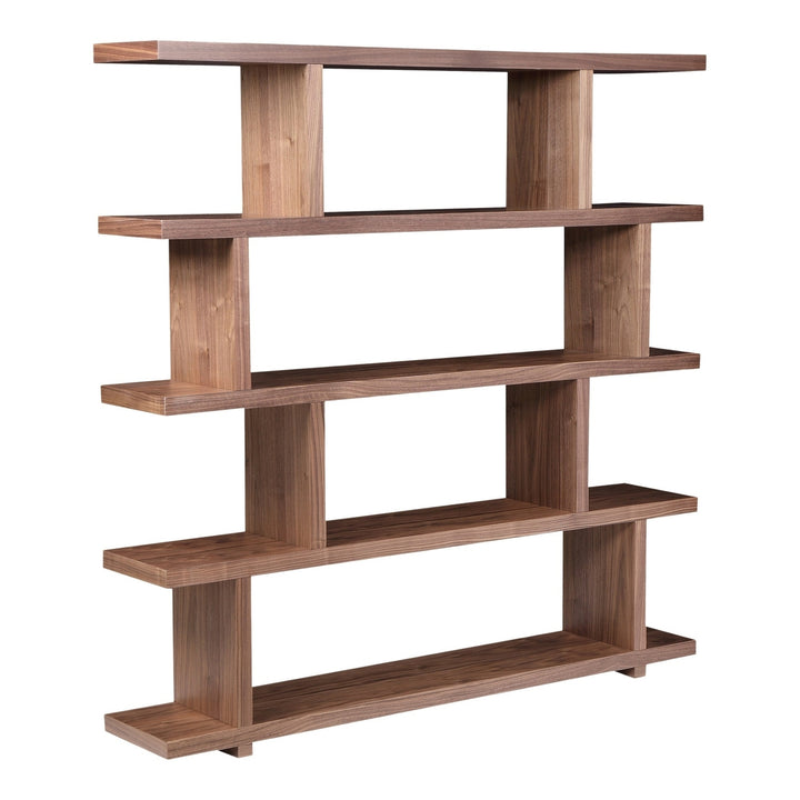 63" Natural and Brown Wood Five Tier Bookcase Image 2