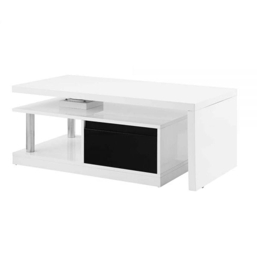 63" White Rectangular Coffee Table With Two Drawers And Shelf Image 1