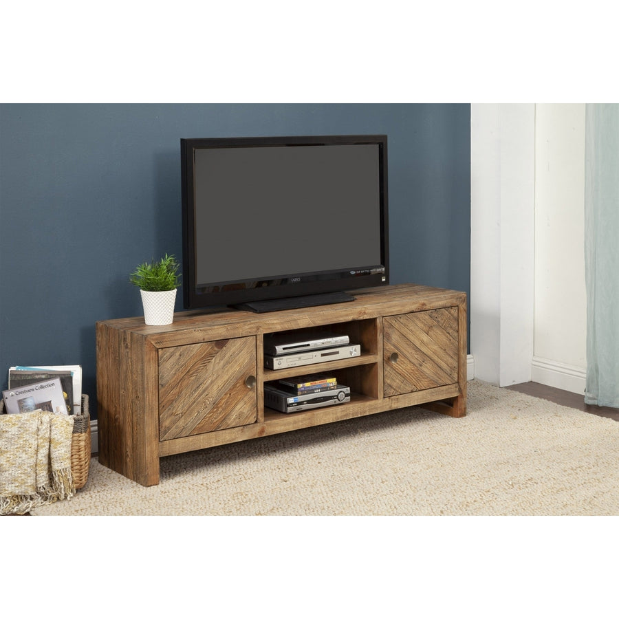 63" Wood Brown Reclaimed Pine And Plywood Open Shelving TV Stand Image 1