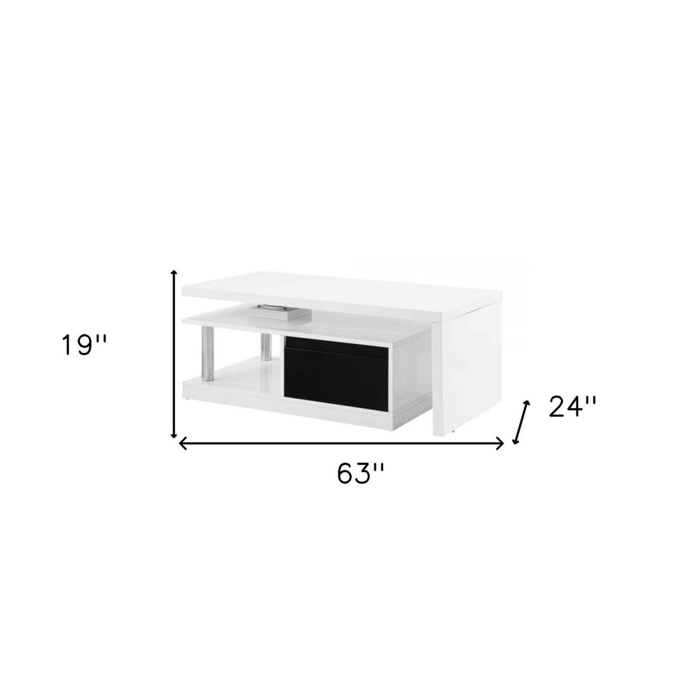 63" White Rectangular Coffee Table With Two Drawers And Shelf Image 2