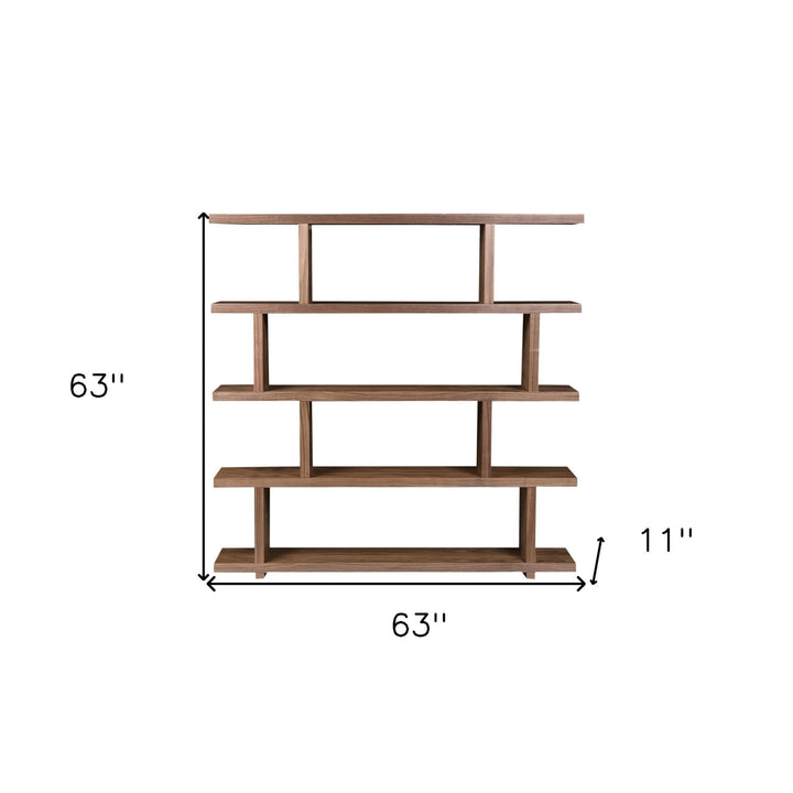 63" Natural and Brown Wood Five Tier Bookcase Image 4