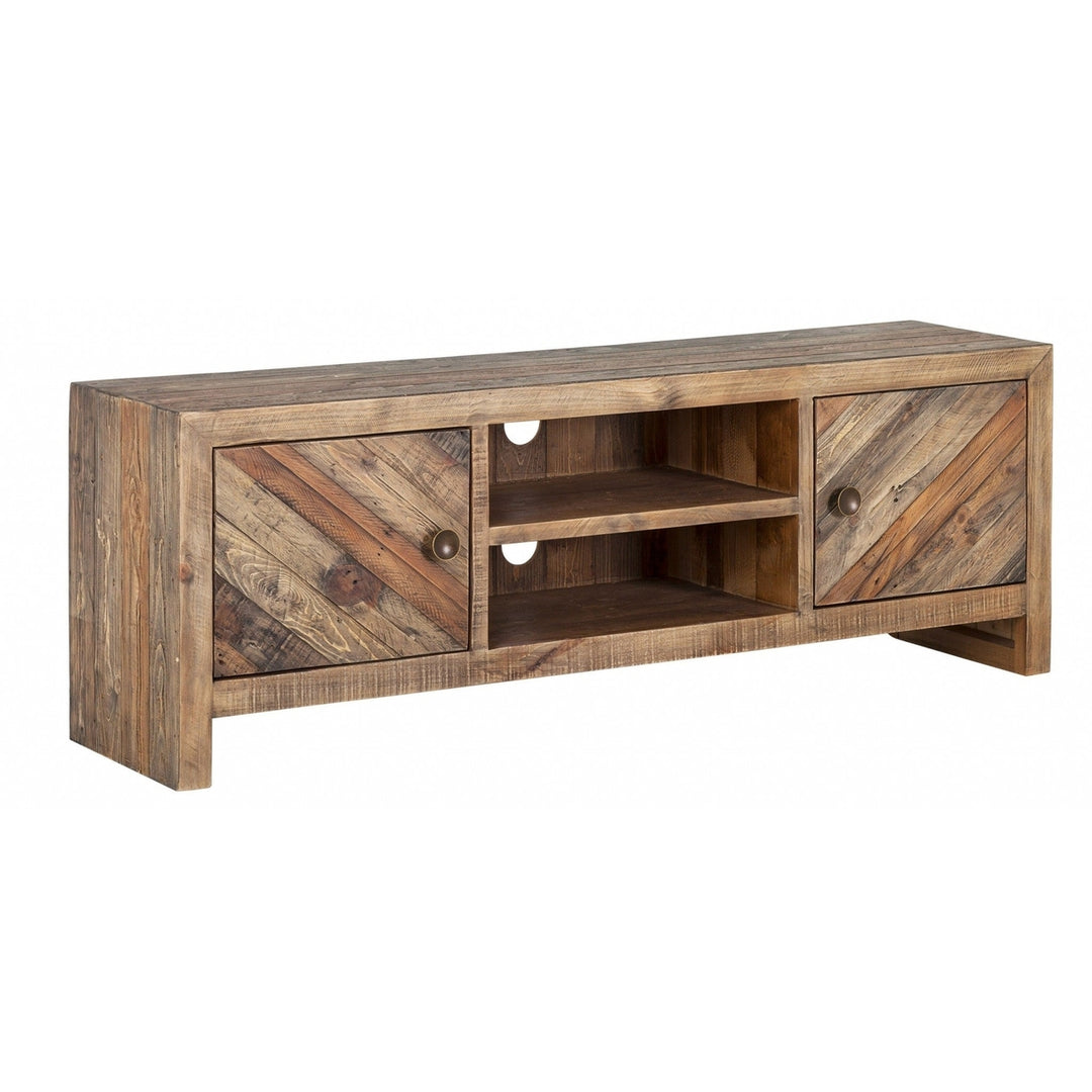 63" Wood Brown Reclaimed Pine And Plywood Open Shelving TV Stand Image 4