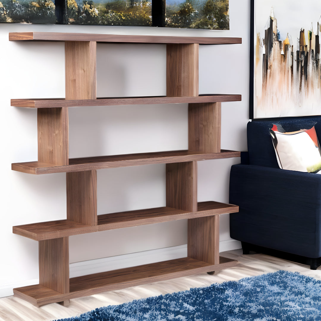 63" Natural and Brown Wood Five Tier Bookcase Image 5