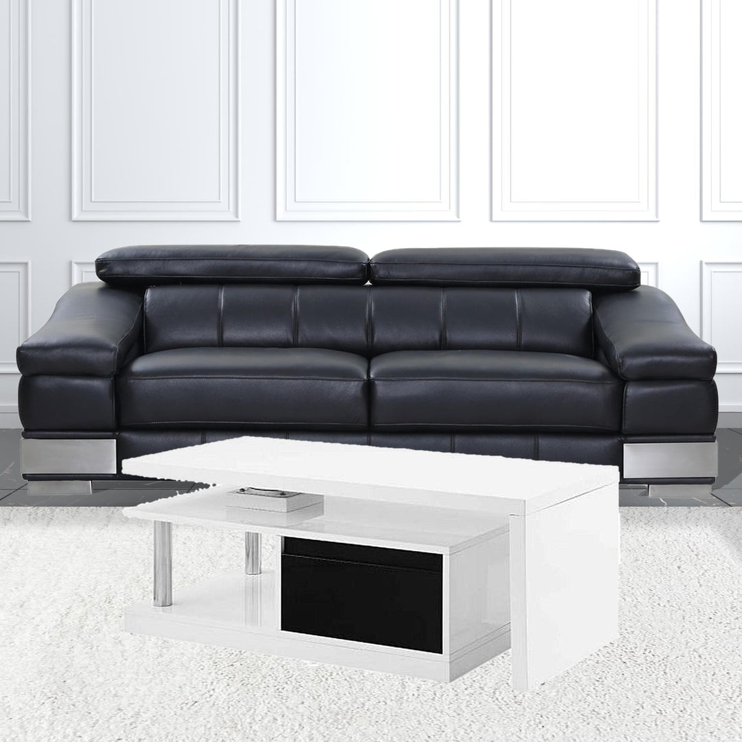 63" White Rectangular Coffee Table With Two Drawers And Shelf Image 5