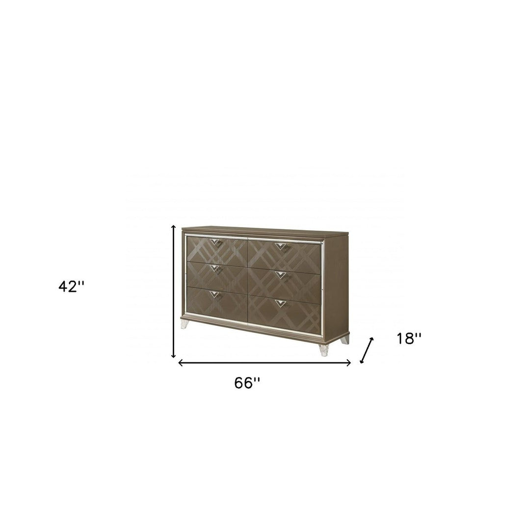 66" Champagne Solid and Manufactured Wood Six Drawer Double Dresser Image 2