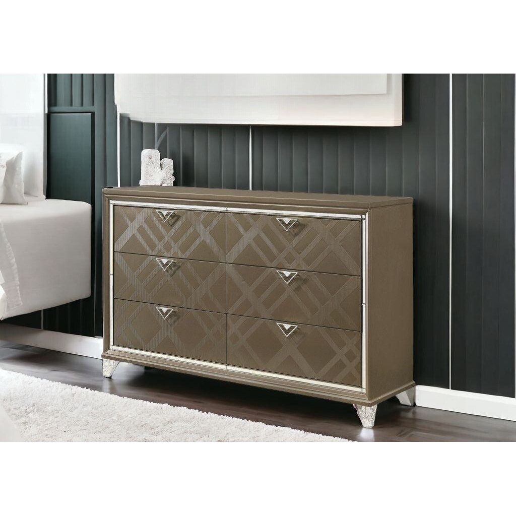 66" Champagne Solid and Manufactured Wood Six Drawer Double Dresser Image 5