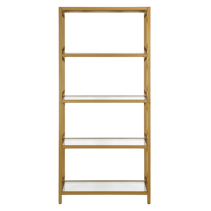 66" Gold Metal and Glass Five Tier Etagere Bookcase Image 2