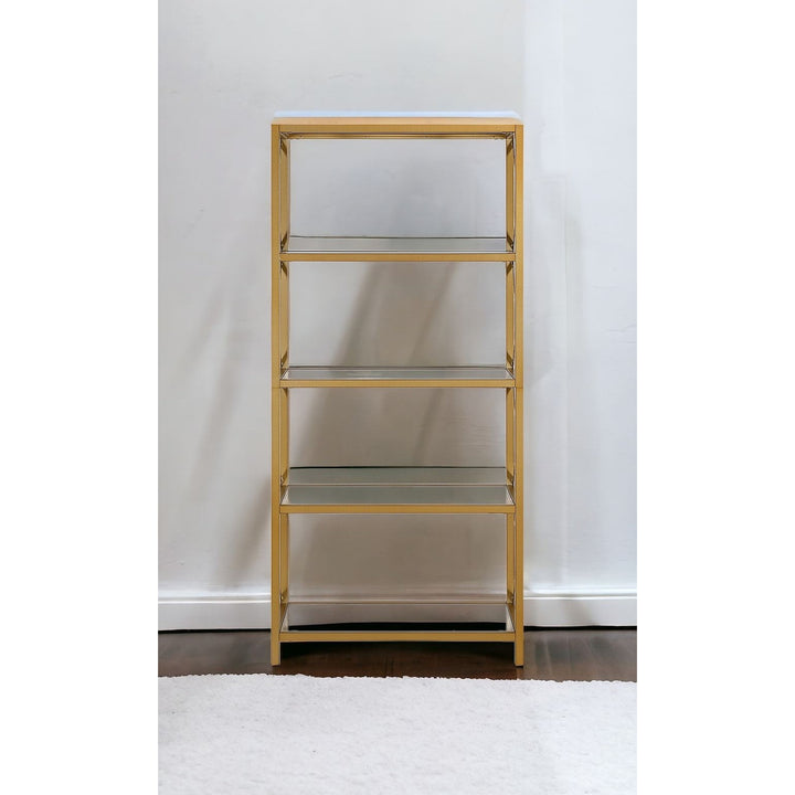 66" Gold Metal and Glass Five Tier Etagere Bookcase Image 7