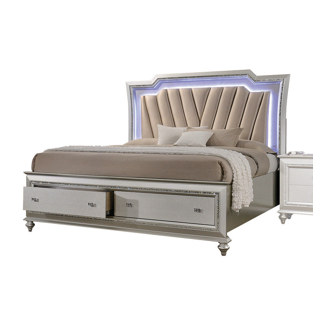 67" X 91" X 69" Pu Champagne Wood Upholstered (Hb) Led Queen Bed Image 1