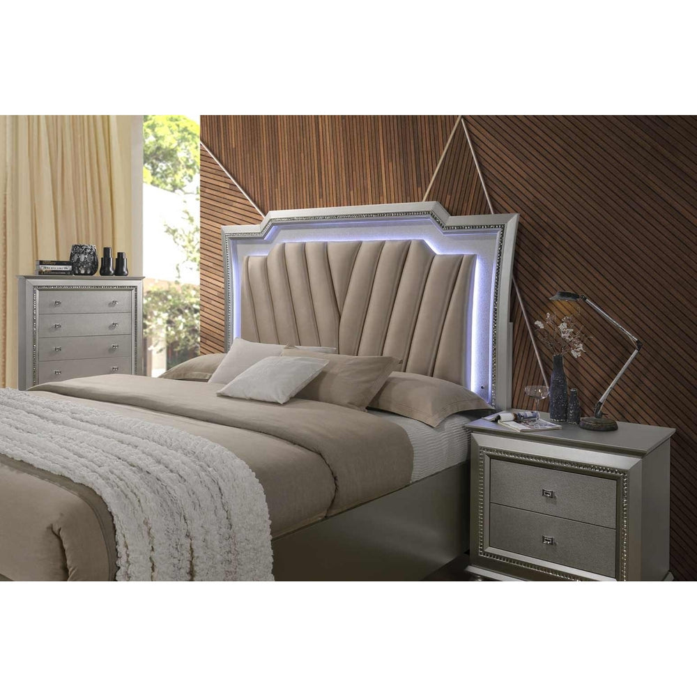 67" X 91" X 69" Pu Champagne Wood Upholstered (Hb) Led Queen Bed Image 2