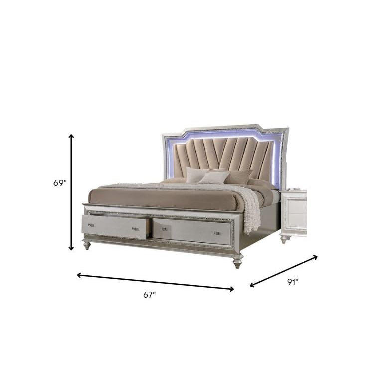 67" X 91" X 69" Pu Champagne Wood Upholstered (Hb) Led Queen Bed Image 6