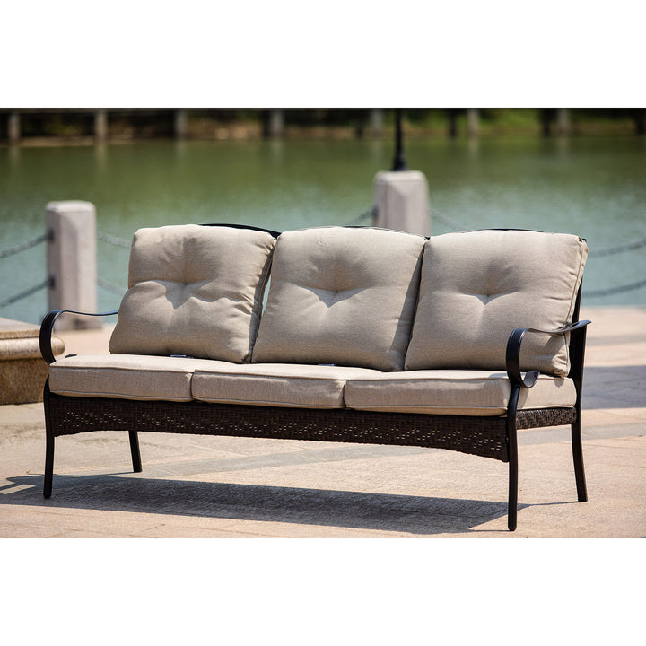 69" Beige Polyester Blend Settee With Black Legs Image 3