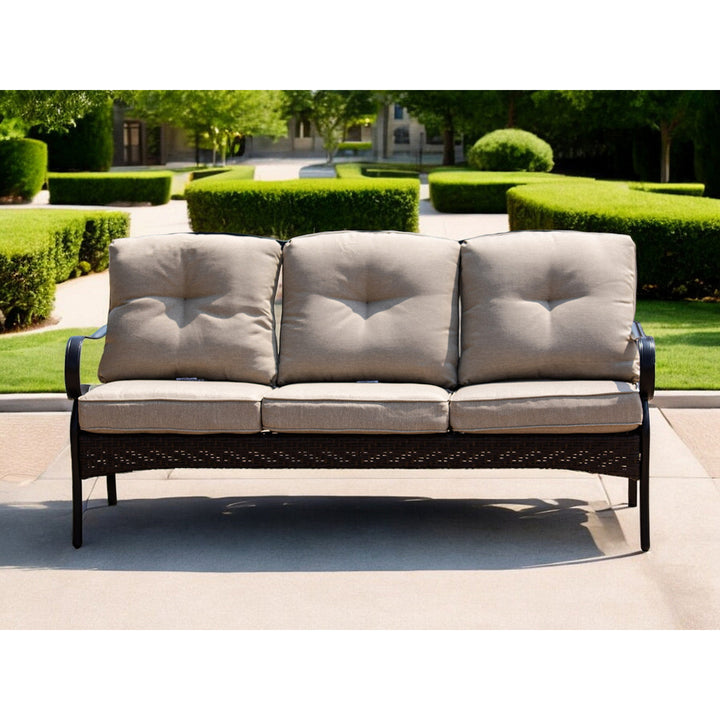 69" Beige Polyester Blend Settee With Black Legs Image 8