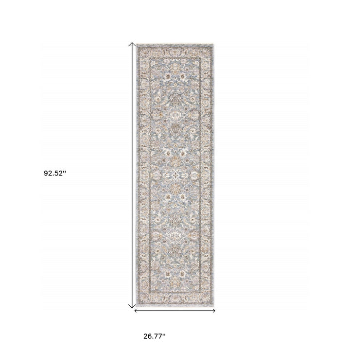 2 X 3 Blue Ivory Machine Woven Floral Oriental Indoor Area Rug Image 4