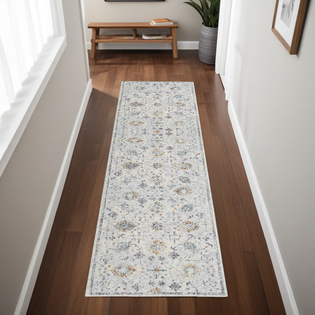 8 Runner Ivory and Blue Floral Runner Rug Image 3