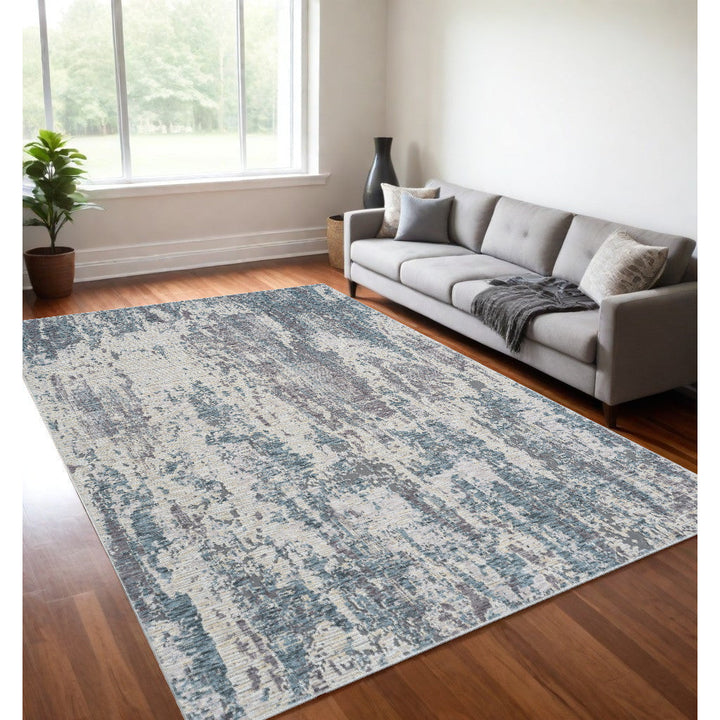 8 Runner Gray and Ivory Abstract Runner Rug Image 4