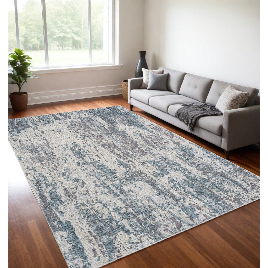 8 Runner Gray and Ivory Abstract Runner Rug Image 1