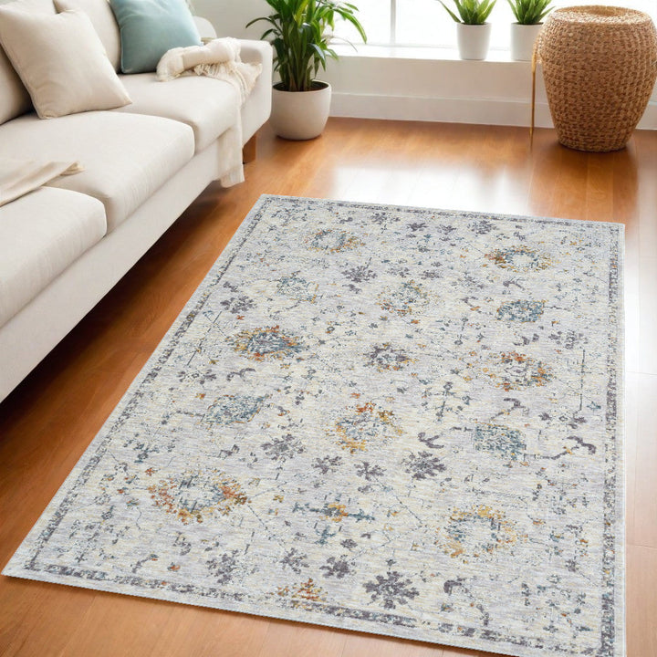 8 Runner Ivory and Blue Floral Runner Rug Image 4