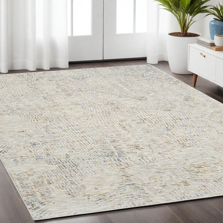 8 Runner Ivory and Gray Abstract Runner Rug Image 4