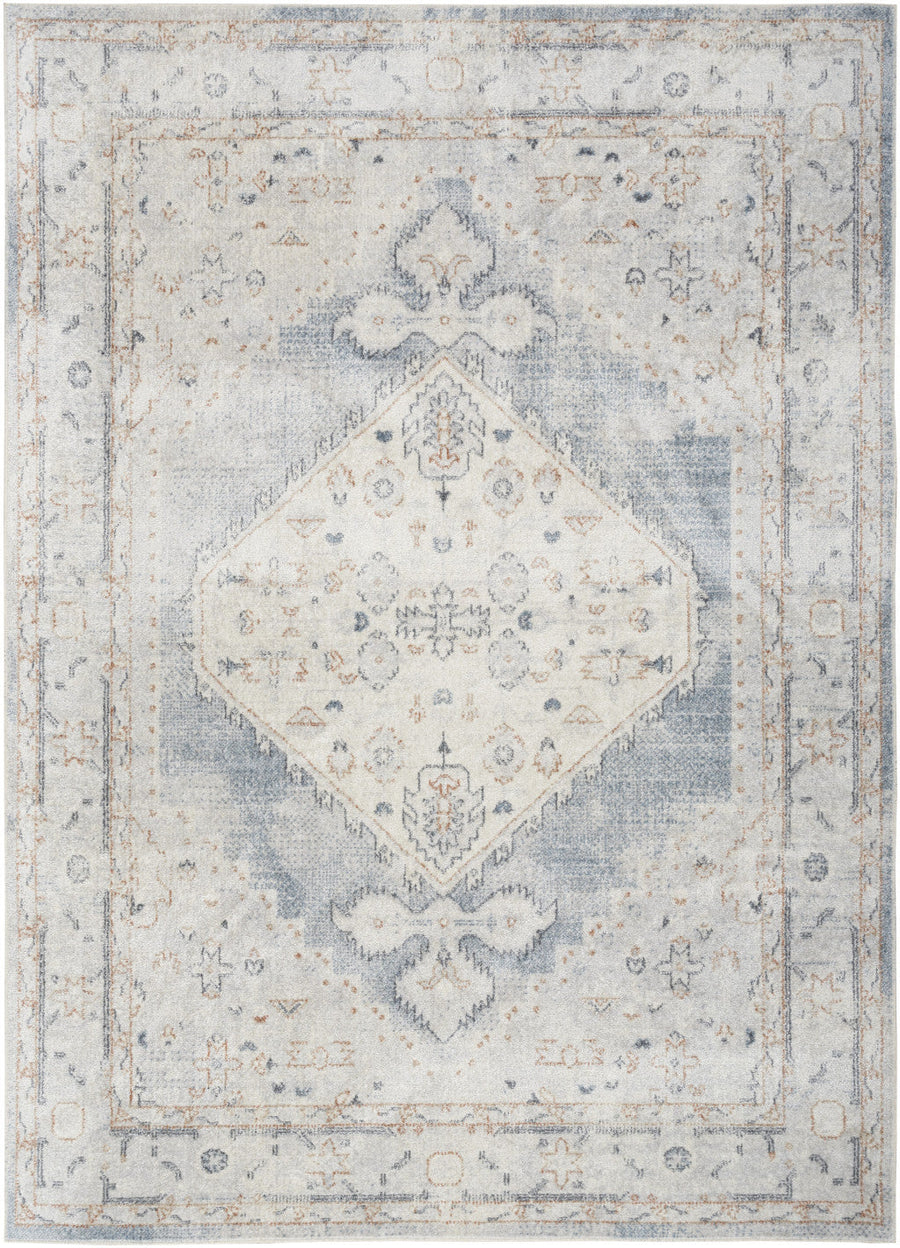 7 X 9 Light Blue Oriental Power Loom Distressed Washable Area Rug Image 1