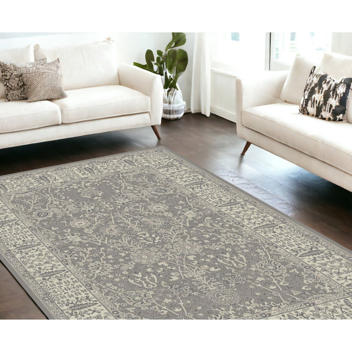 8 x 10 Gray and Ivory Oriental Area Rug Image 5