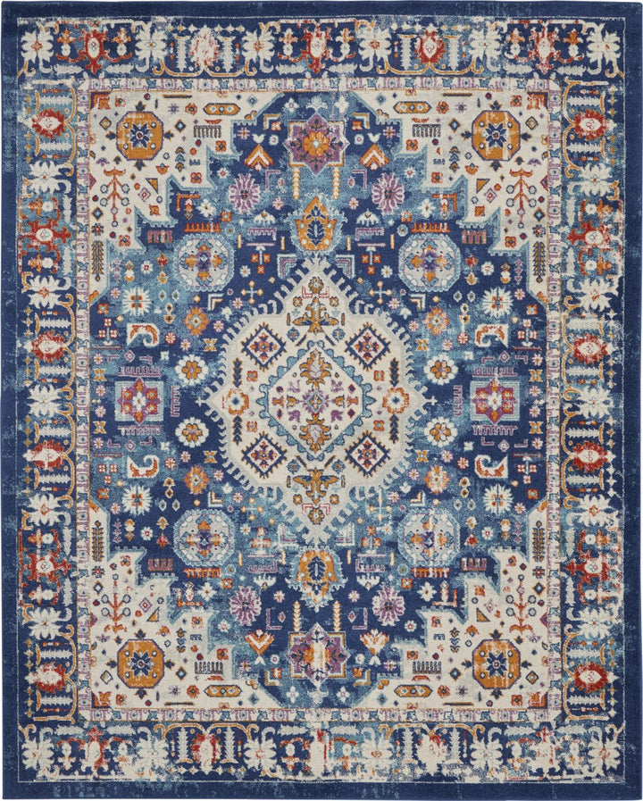 8 X 10 Blue And Ivory Power Loom Area Rug Image 4