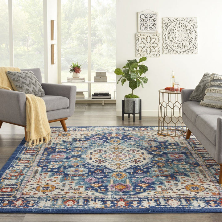 8 X 10 Blue And Ivory Power Loom Area Rug Image 6