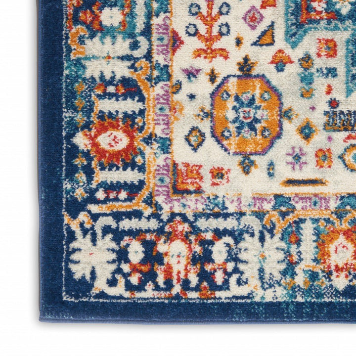 8 X 10 Blue And Ivory Power Loom Area Rug Image 9