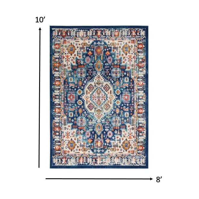 8 X 10 Blue And Ivory Power Loom Area Rug Image 10