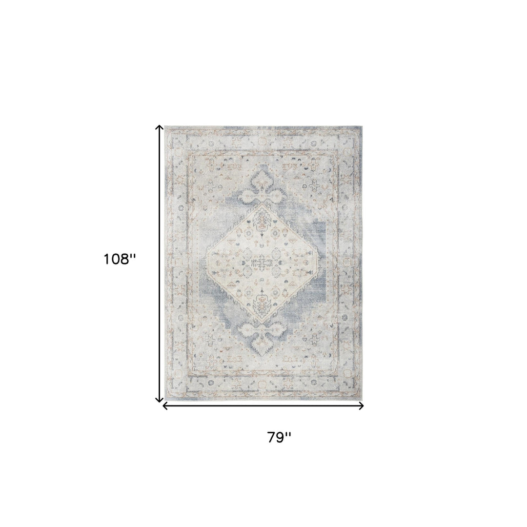 7 X 9 Light Blue Oriental Power Loom Distressed Washable Area Rug Image 9