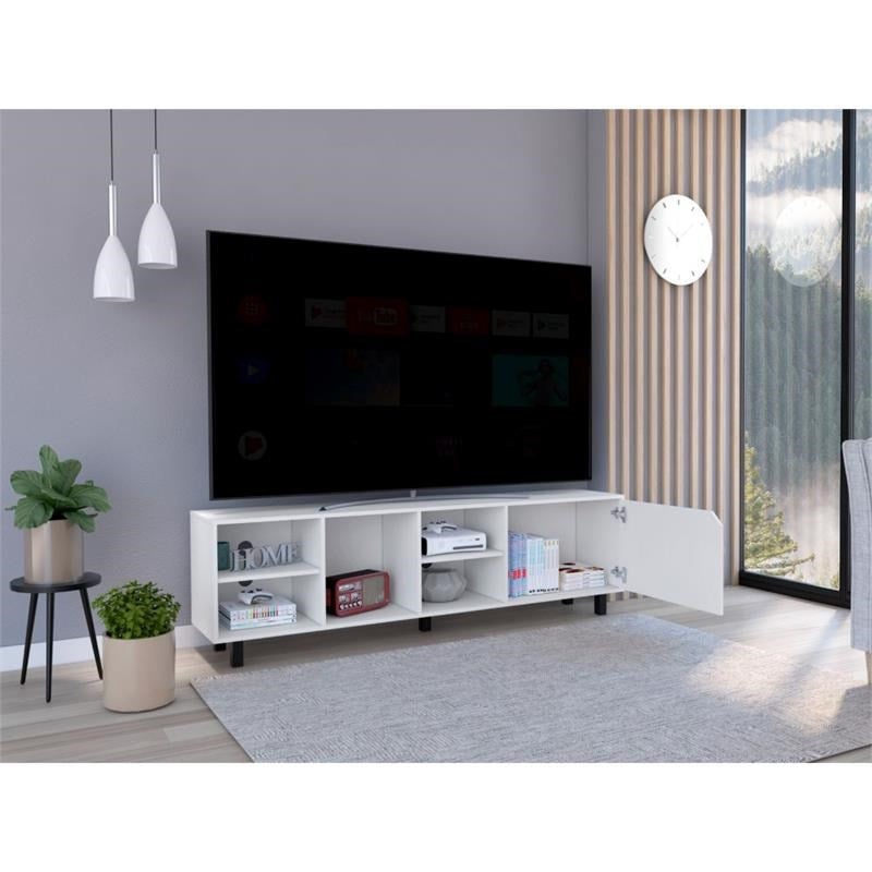 71" White Particle Board Open Shelving TV Stand Image 1