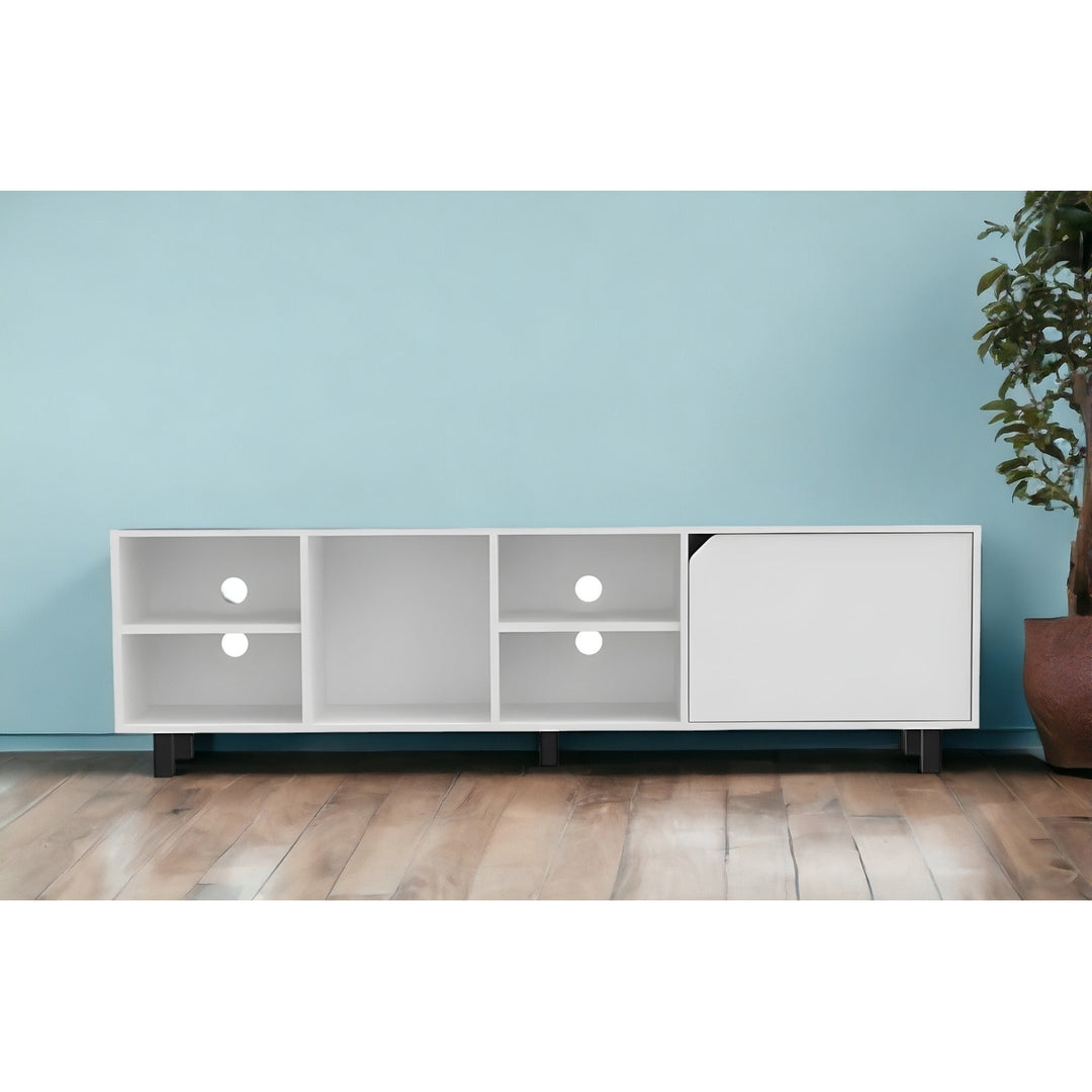 71" White Particle Board Open Shelving TV Stand Image 4