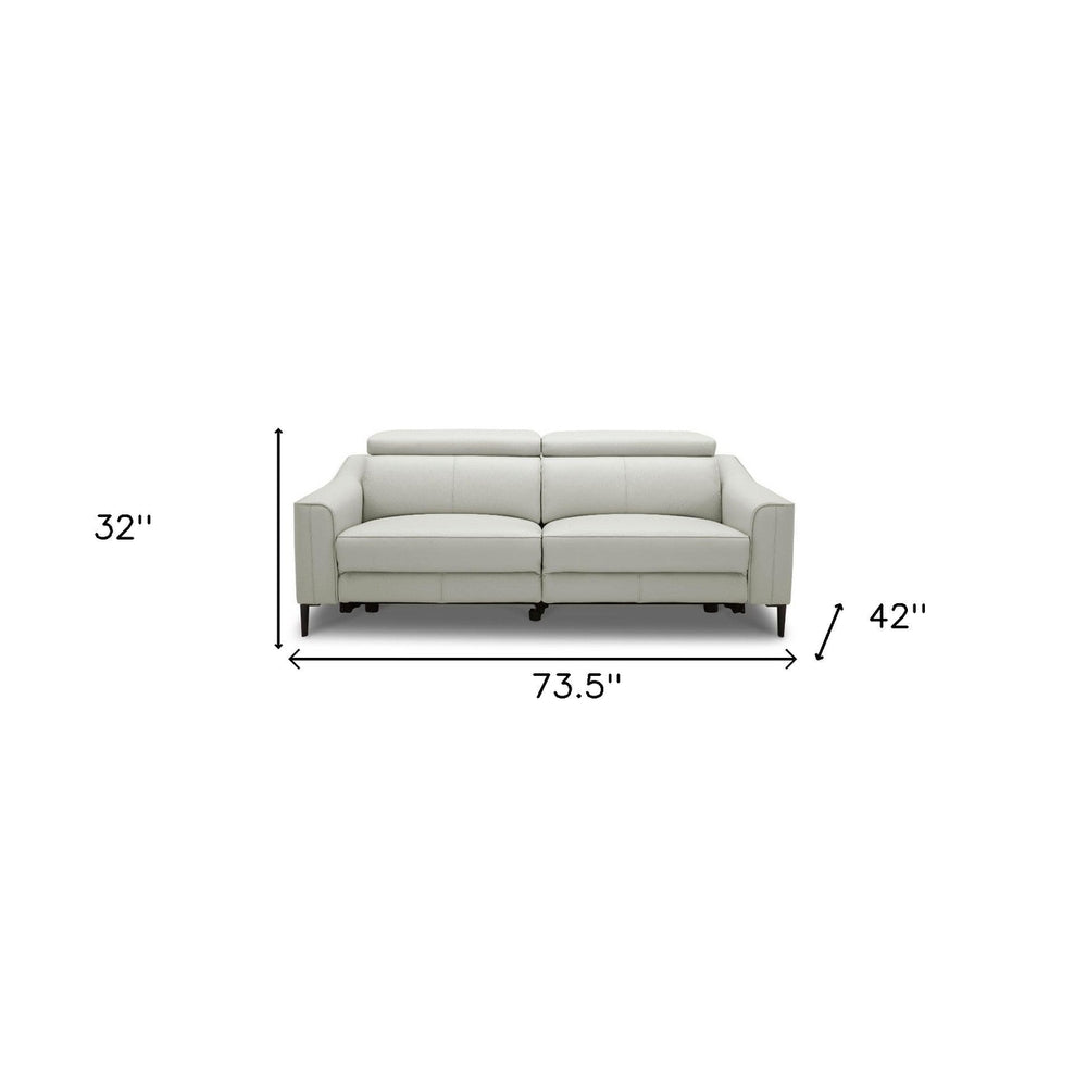 74" Gray Leather Reclining Sofa With Black Legs Image 2